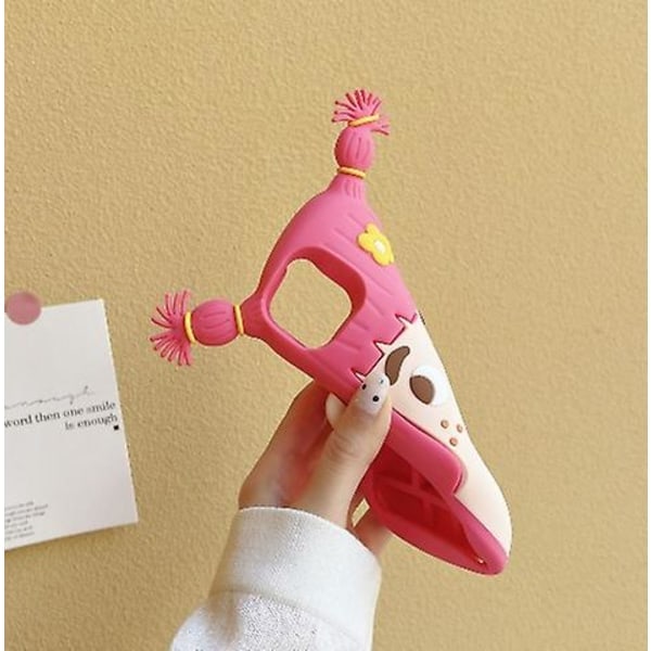 For iPhone 12 3D Cartoon Cool Pink Braid Girl with Flowers Soft Silicone Shockproof