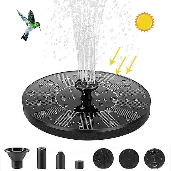 Solcellsdriven fontän, solcellsdriven dammpump trädgårdsvattenpump med 1,4W monokristallin solpanel fontän, flytande dekoration för trädgård, liten damm
