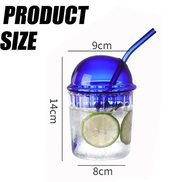 Glasdricksburk med Lock Sugrör Återanvändbar Boba Mugg för Fruktjuicedrycker Iskaffe Smoothie Läsk Mjölk, Randigt Glas, Kleinblå