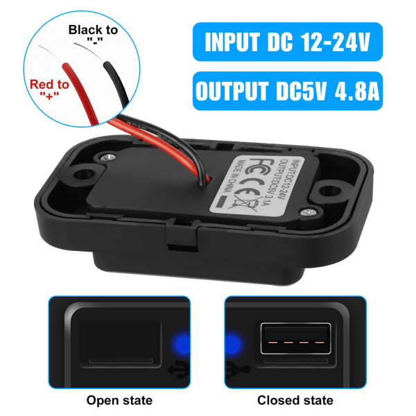 USB-stik Bil 12V USB-stik Bil USB-port Panelmontering 12V USB Opladning