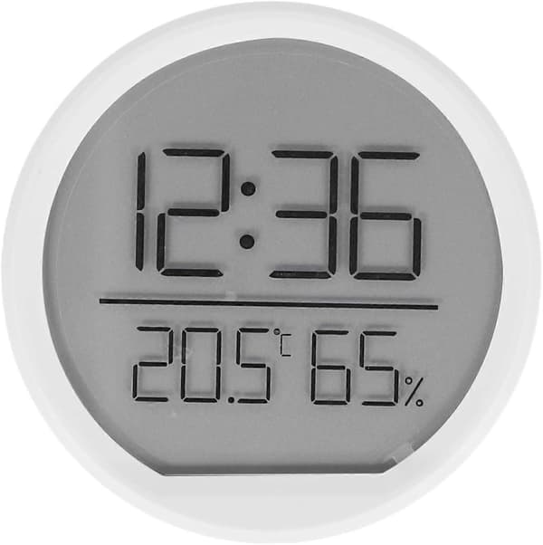 Hygrometer, inomhustemperatursensor, elektronisk termohygrometer, smal termohygrometer, visar tid, luftfuktighet och temperatur (vit)