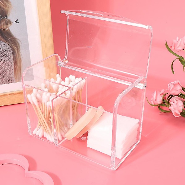 Gennemsigtig opbevaringsboks til vatpinde Makeup Pudder Puff Kosmetisk værktøj Organizer Container