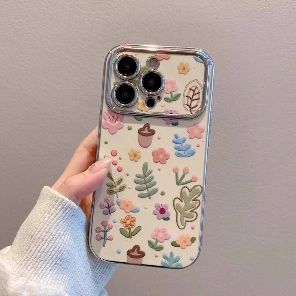 Litet fräscht blommönster för Apple mobiltelefonfodral 16promax ny 15promax tecknad iPhone16plus