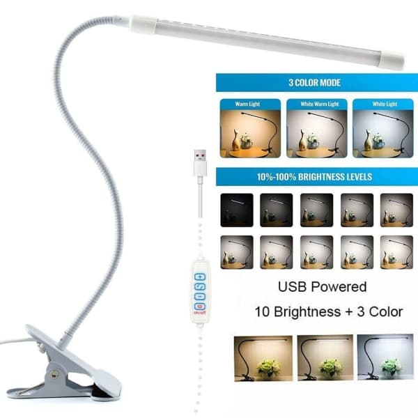 Skrivbordslampa USB Clip Lamp VIT vit