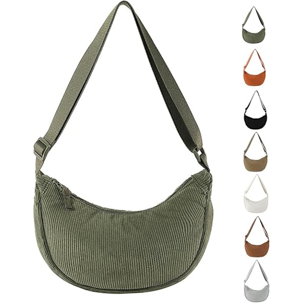 Kordväska i halvmåneform för kvinnor, kordväska crossbody för kvinnor, crossbody dumpling-väska med justerbar axelrem, lämplig för resor, arbete, skola