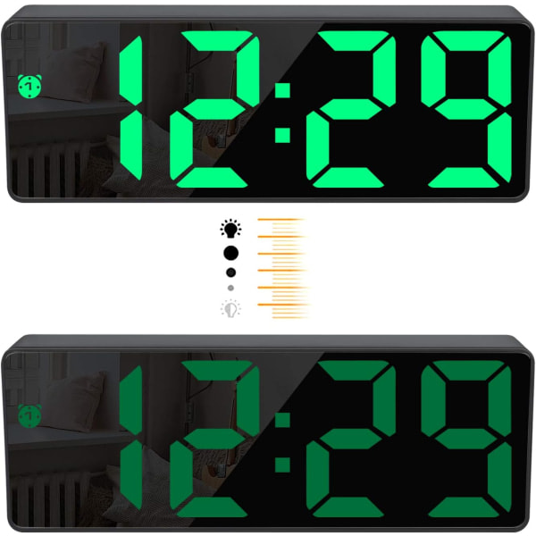 Digital väckarklocka, stor LED-display, med snoozefunktion och justerbar ljusstyrka USB-laddning, kontor Grön