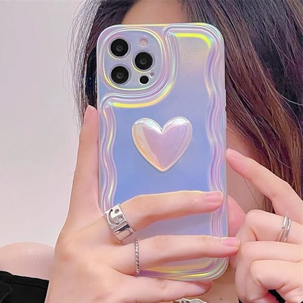 iPhone 16 Skal, Sött Laser 3D Kärlekshjärta Mobilskal Fullständigt Kameralinsskydd Mjukt TPU Stötsäkert Mobilskal för Flickor Kvinnor iPhone 16