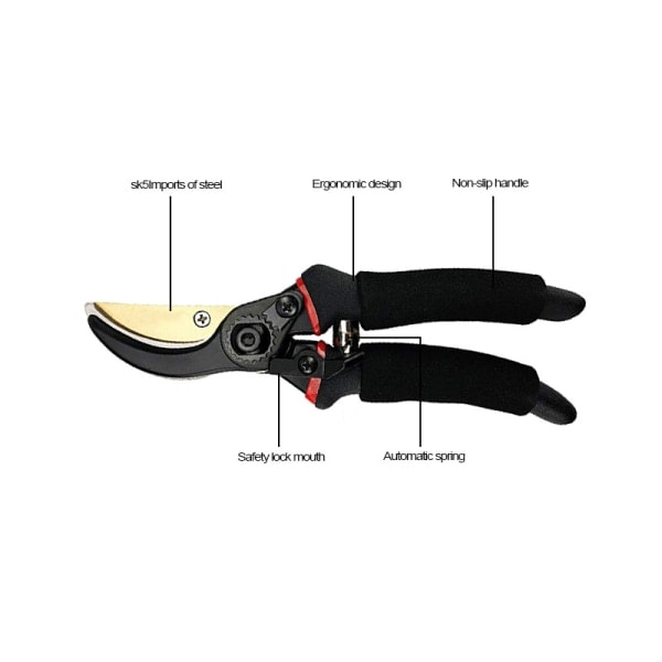 Garden Pruning Shear Straight Blade Steel and Titanium Flower Scissors Cut Bypass Dry Wood. Ergonomic Handles