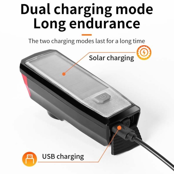 Cykelsäkerhetsljus Solar Uppladdningsbar cykel framljus bakljus med horn headlight