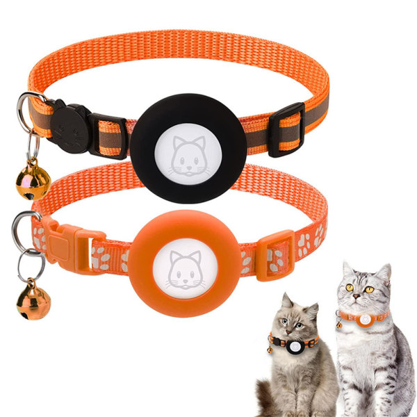 2ST Pet Cat AirTag Case Halsband med säkerhetsspänne Bell AntiLost orange 2pcs