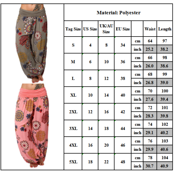 Kvinnor Digitaltrykk Blommor Långa Breda Ben Casual Byxor Harlan Khaki XL