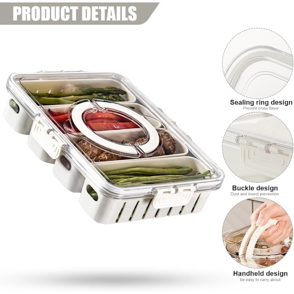 Delad serveringsbricka med lock, snacksbox med 8 eller 4 fack, bärbar snacksbricka, transparent avtagbar tallrik