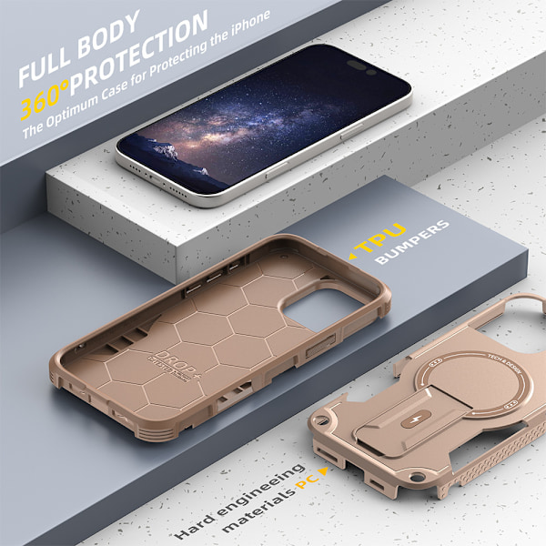 Fyrhörns anti-fall magnetiskt osynligt stativ mobilskal lämpligt för iPhone1516promax Desert Gold iPhone16plus