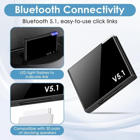 30-bens Bluetooth 5.1-modtager biladapter, adapter til Hi-Fi-systemer, Bose Sound Dock og andre dockingstationer