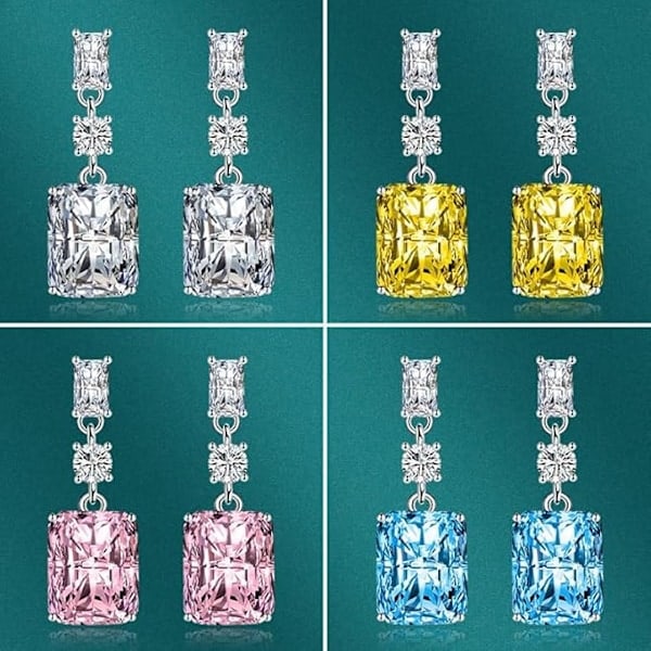 Sølv Øredobber for Kvinner Kvadratiske Cubic Zirconia Hengende Øredobber 925 Sølvbelagte Krystalløredobber for Sensitive Ører Smykker Bursdag