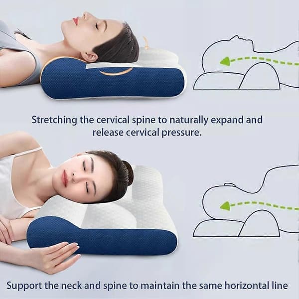 Sömnförbättrande Cervical Support Dun Kudde - Komfort och Nacksmärtlindring Memory Foam Kudde för Alla Sovpositioner Blue 60x40cm