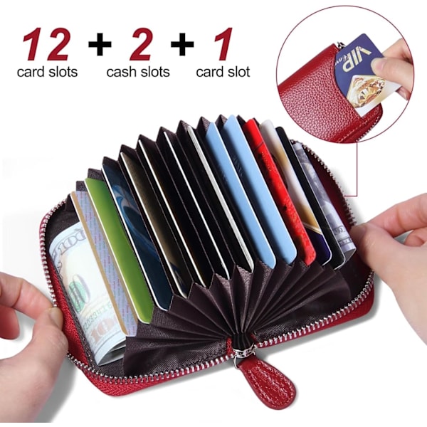RFID-skyddad läderplånbok för kvinnor, Premium äkta läder korthållare för kvinnor, liten dragspelsplånbok med RFID-skydd och rostfritt stål