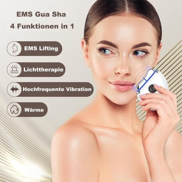 EMS Gua Sha -kasvohierontalaite, värinä ja lämpö, anti-ryppy, punainen/sininen/vihreä valo