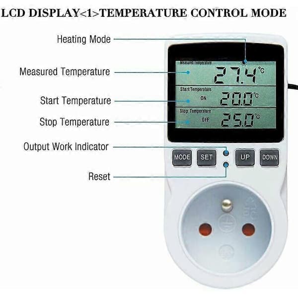 Programmerbar termostatkontakt med probe for oppvarming, drivhus, akvarium, digital programmert timer