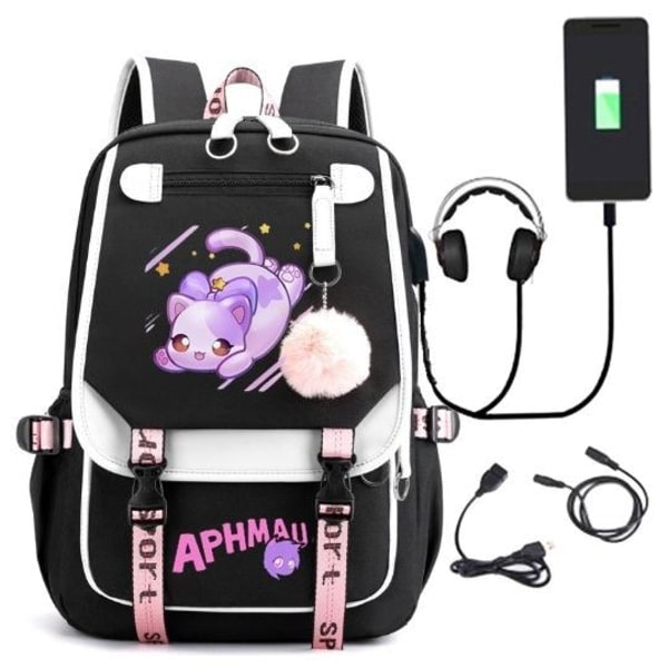 Aphmau Rygsæk Børn Rygsække Skoletaske med USB-port 1 stk Sort sort