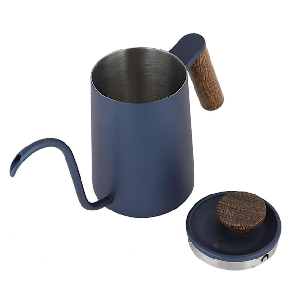 600ml Mode Rostfritt Stål Handtag Dropp Kaffekanna Lång Svanhals Pip Vattenkokare Blå