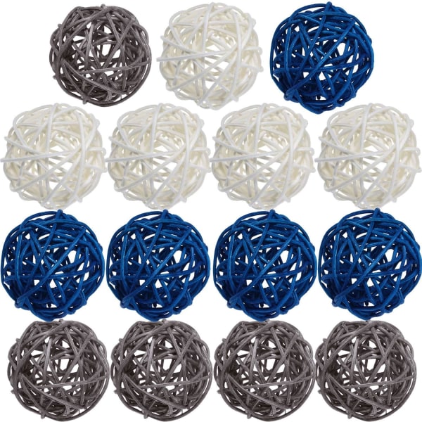 15 stk farve rattan kugle 5 cm hver 5 (sø blå+grå+hvid Lake Blue + Gray + White 15pcs