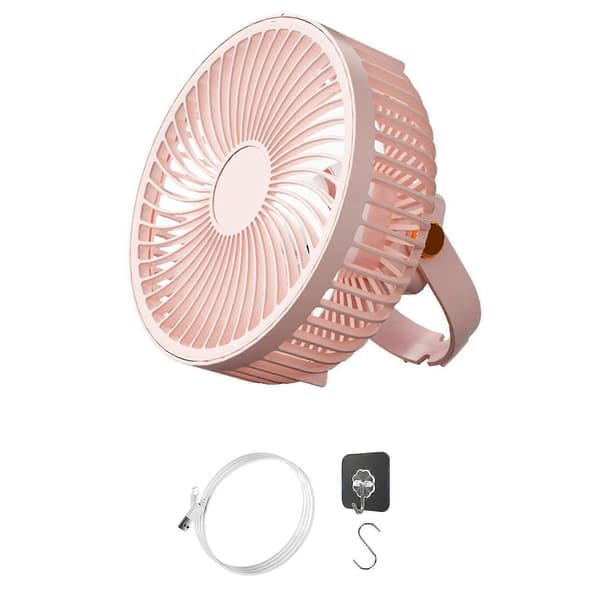 Pink bærbar loftventilator 2000 mAh, 6,9 tommer USB genopladelig loftventilator med krog.
