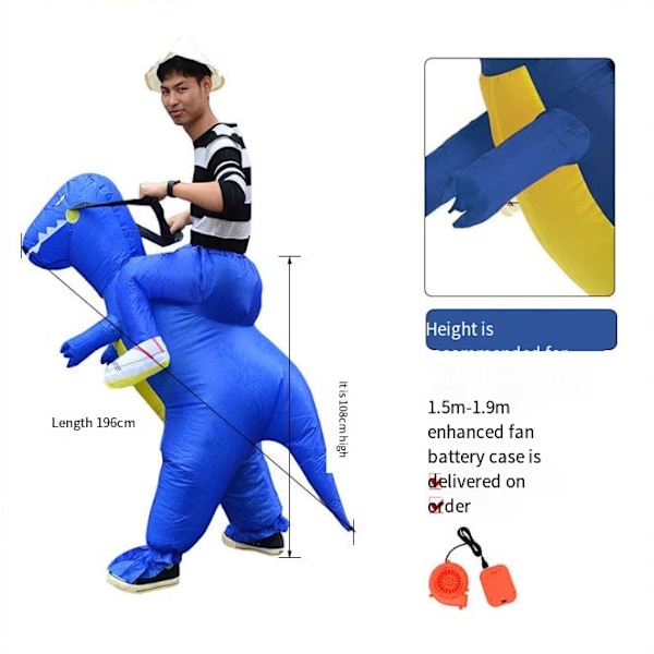 Børne- og voksen 3D dinosaur ridning oppusteligt tøj Blue （150-200cm）