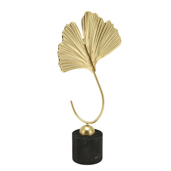 Gold Ginkgo Leaf Sculpture: Elegant Desktop Decor with Wood Base for Office, Bedroom, or Bookshelf