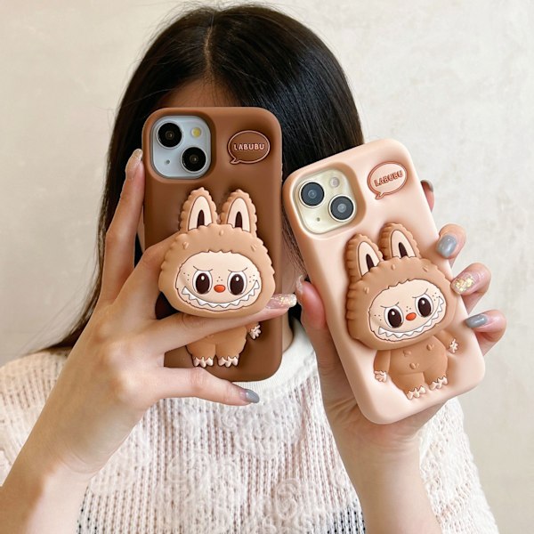 Beslag iphone16/15promax/Labubu mobiltelefoncover 15pm silikone blødt cover 15pro all-inclusive Brown iPhone16