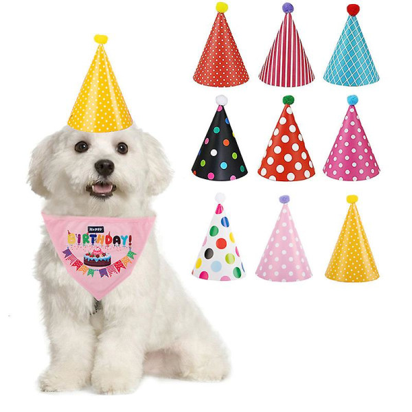 10 Dog Birthday Bandana With Cute Doggie Birthday Party Hat Color mixing