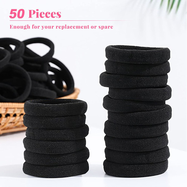 Elastiske Hårelastikker, 50 Styk Hårelastikker Hårelastikker Hestehaleholder Hårbånd (Sort)