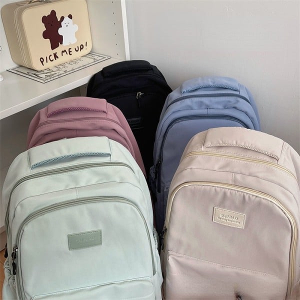 Ryggsäck för kvinnor och flickor, axelväska, skolväska, enkel universitetsstil, enfärgad, stor kapacitet, student, resedator, Milky mint green 45*32*13cm
