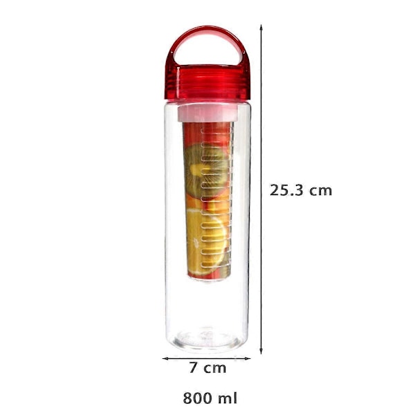 800 ml Plast Fruktinfusionsflaska Juice Infuser Infuserande Vattenflaskor Utomhussporter (Röd)