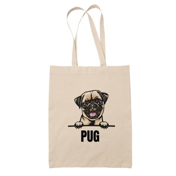 Mops Pug tygkasse hund shopping väska Tote bag beige one size