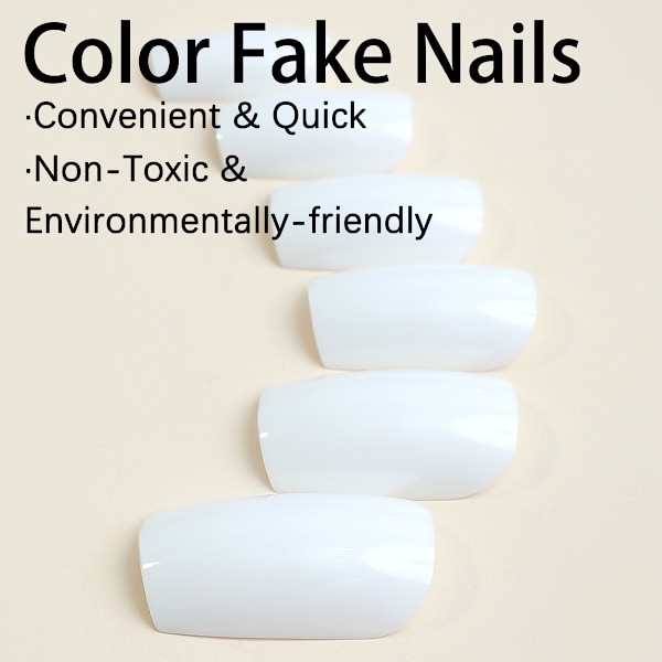 Nya enfärgade bärbara nagelstickers rektangulära vita avtagbara nagelstickers färdiga nagelbitar