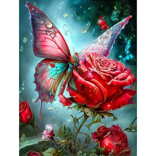 5D Sommerfugl Diamantmaleri 30x40 cm, DIY Rosemaleri Broderi Diamantmaleri Komplet