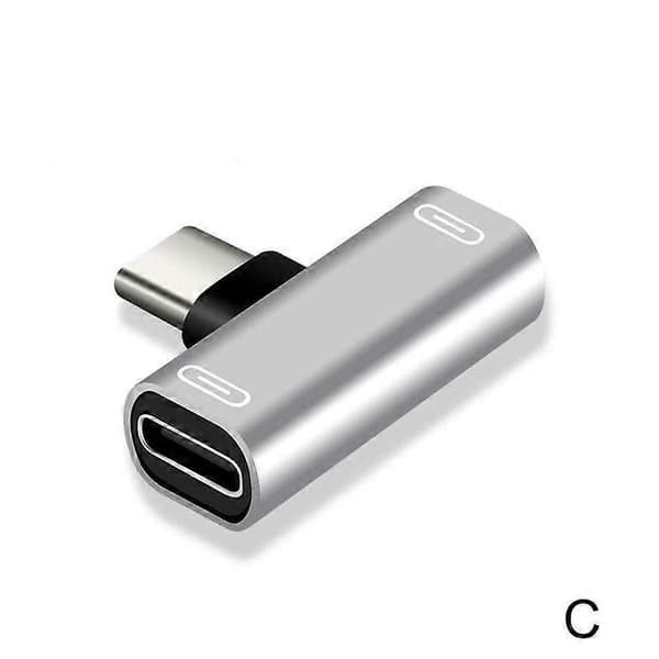 2 i 1 dubbel USB-C Type C Splitteradapter till hörlurar för Android silver/C
