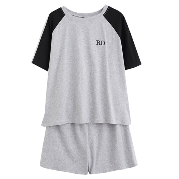 Kortärmad T-paita För kvinnor + Shortsit Set Casual oungwear Grey L