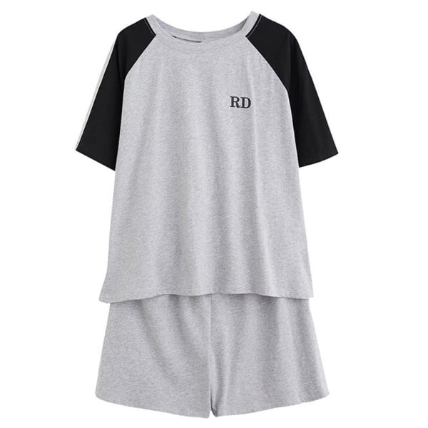 Kortärmad T-shirt för kvinnor + Shorts Set Casual Loungwear Grey 4XL