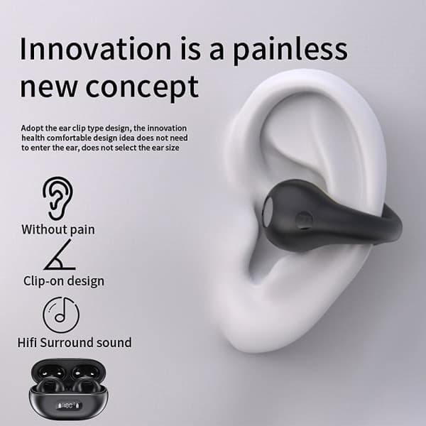 Trådløse ørepropper Bluetooth 5.3 Åpne ørepropper Sykkelørepropp Støyreduserende headset svart