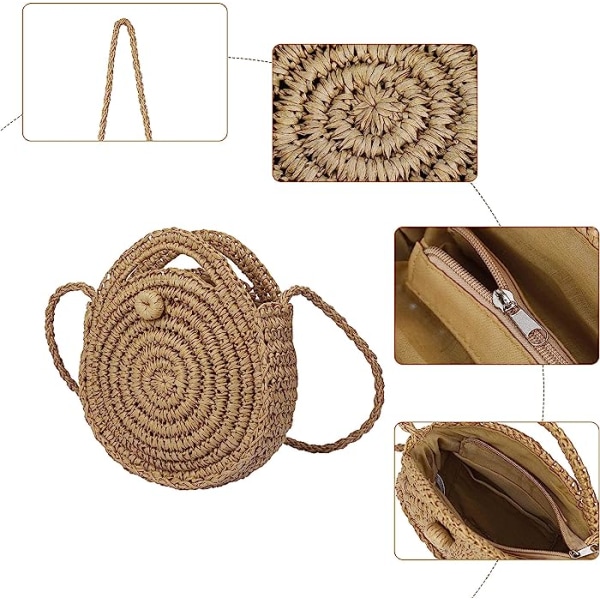 Straw Beach Bag Sommar Rund Retro Handgjord Messenger Bag