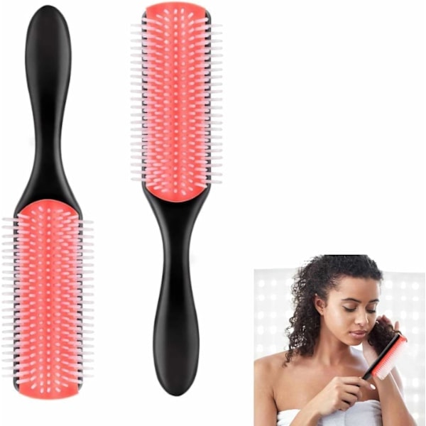 Row Curly Hårborste, 9 Radig Curly Kam, Professionell Utredningsborste, Lockdefinierande Kam, Kompakt Lättvikts Anti-Frizz Borste för Lockigt Hår
