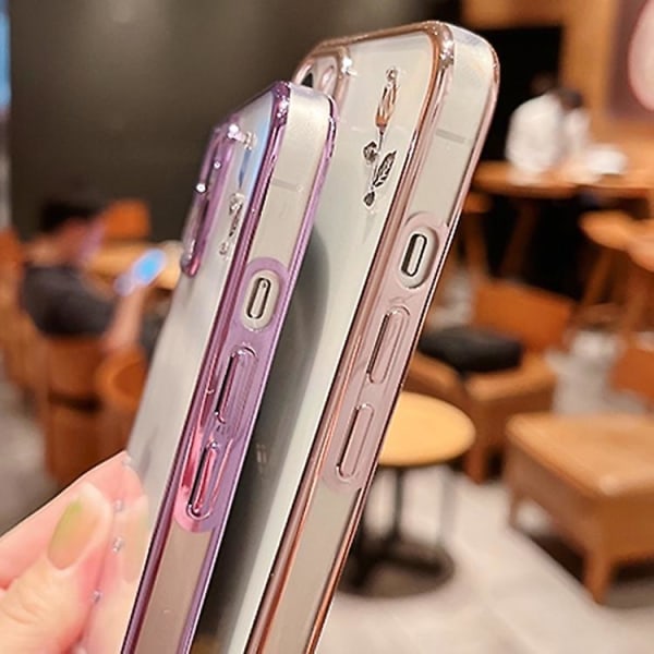 Ruusukuvioinen galvanoitu puhelinkotelo iPhone 14 Prolle (violetti)