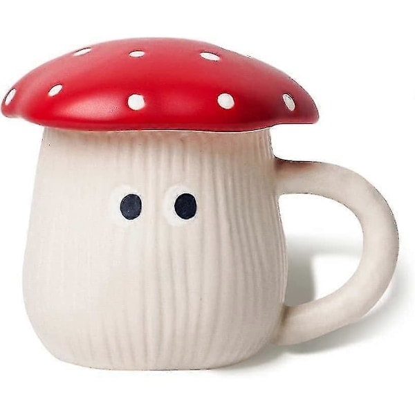 Søt Soppkopp med Lokk, håndlaget glasurparaplytrekk & øyne, sikker matt keramisk melkekrus, 355ml Amanita Muscaria Tekopp.