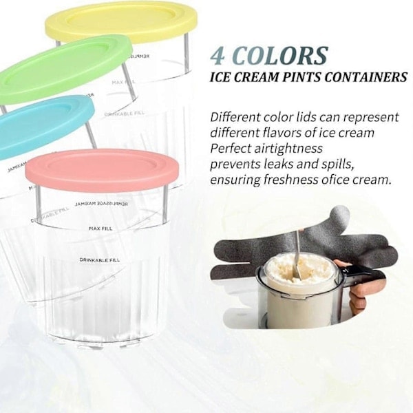 Erstatning for Ninja Creami Deluxe-beholdere og låg, 4-pak, kompatible med Ninja Creami 11-i-1 NC501 NC500-serien Deluxe ismaskine, 710 ml Del...