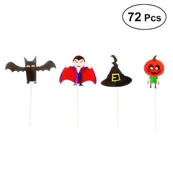 72 stk. Halloween Kake Cupcake Toppers Kake Pynt til Barnebursdagsfest (vampyr + flaggermus + gresskar + heksehatt)