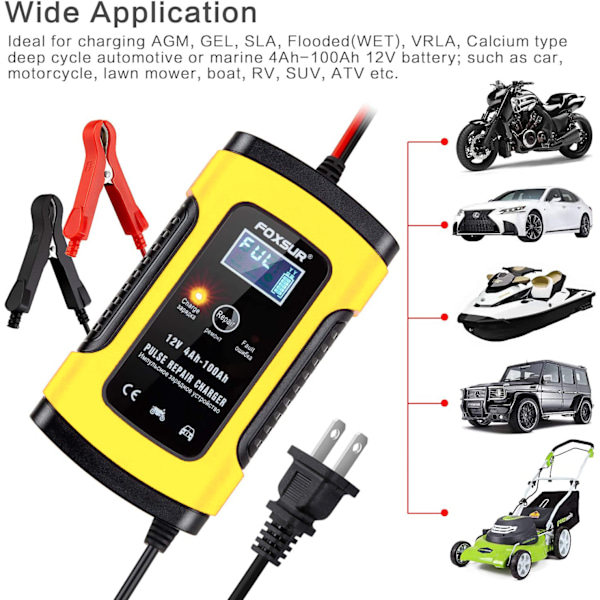 Lämplig för 12V 5A motorcykel SUV bilbatteriladdare pulsreparation med LCD-laddare europeisk standard