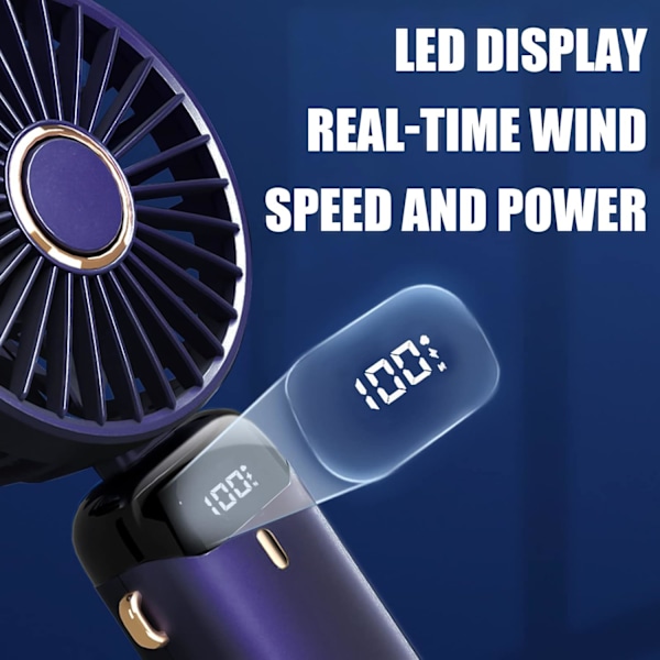 Foldbar Bordventilator med LED Display Håndholdt Ventilator Bærbar Håndholdt USB Genopladelig Ventilator