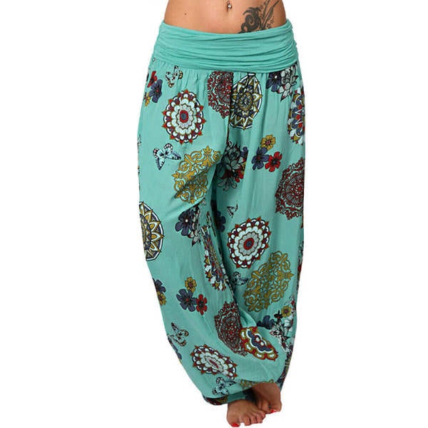 Yogabyxor för kvinnor Baggy Harem Boho Wide Leg Sports Aladdin Pants Green,3XL